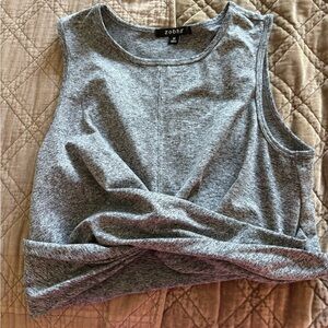 Zobha Gray Sleeveless Crop Tank Top with Tie Front